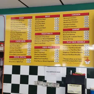 the menu of a fast food restaurant