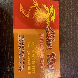 a business card on a table