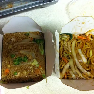 Veggie Fried Rice and Chicken Lo-Mein