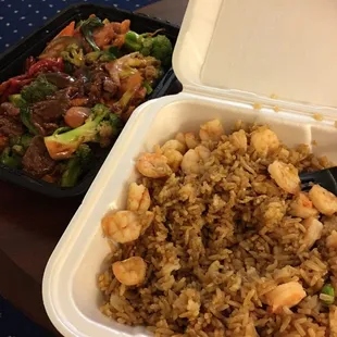 Happy family and shrimp fried rice.