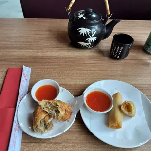 Chicken egg roll comes with the lunch special and side order of spring rolls.