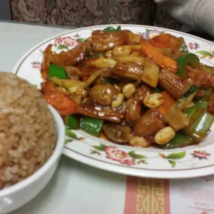 Kung pao shrimp with fried rice