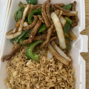 Mongolian beef lunch special, with fried rice.