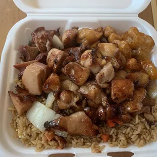 3 items over fried rice