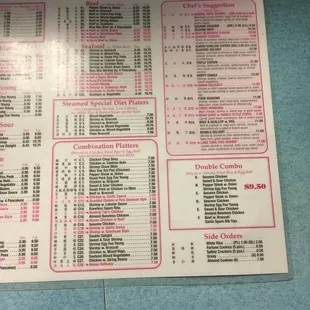 sushi and sashimi, menu