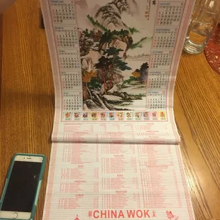 They gave me a calendar that has menu on the bottom which is great cause we're always looking for it! This calendars pretty bad ass tbh