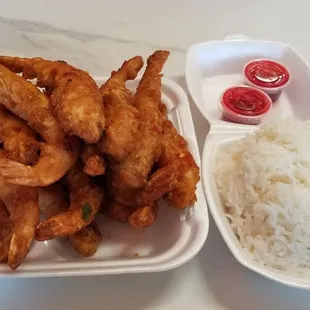 Delicious Crispy Shrimps and white rice!  8.28.22! The Best!