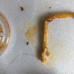 a piece of food left on the table