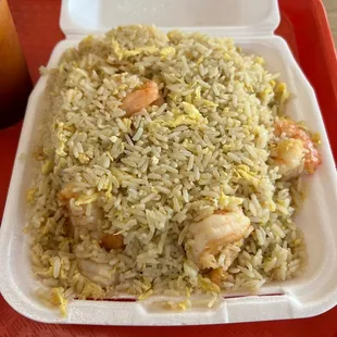 Shrimp fried rice, no vegetables.