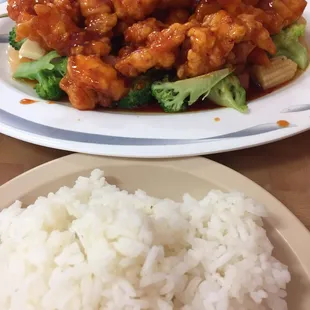 Shrimp and rice.  The bad rice brought down the meal several levels.