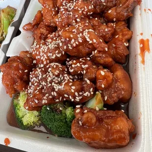 chicken and broccoli with sesame seeds