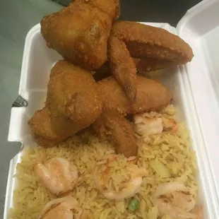 Fried Chicken Wings with Shrimp Fried Rice