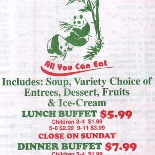 the menu for the next to richard's sun fresh buffet