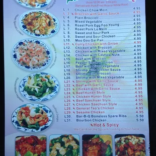 a menu for lunch special
