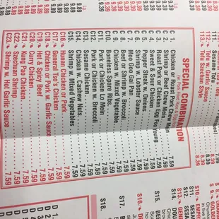 the menu for the restaurant