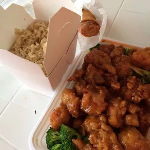 General Chicken. Fried rice. Egg roll.