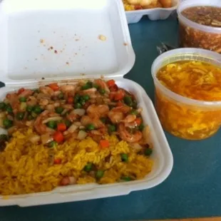 Hot and spicy shrimp with egg drop soup! Less than $5!