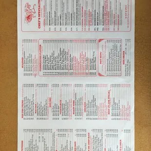 a menu for a chinese restaurant