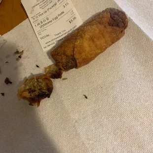 a piece of food left on a table