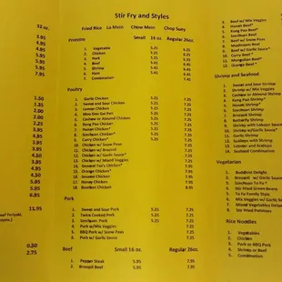 Updated menu with current prices.