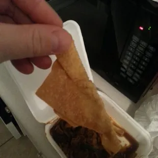 Fried wonton. No wonder they are cheap.