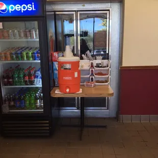 Cans -$1  Bottles -$1.89 Assortment of sauces  Free water