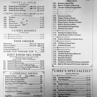 Menu as of December 2023
