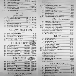 Menu as of December 2023