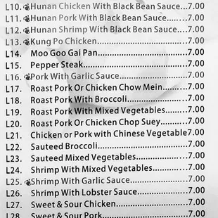 Menu as of December 2023