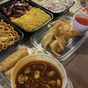 a variety of dishes of food