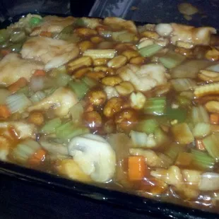 Beef Szechuan over pork fried rice