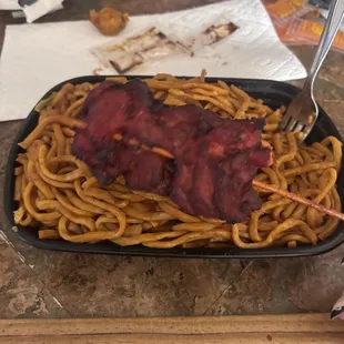 28. Plain Lo Mein and 8. Chicken on the Stick (2)