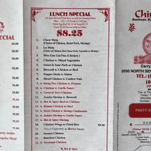 the menu and prices
