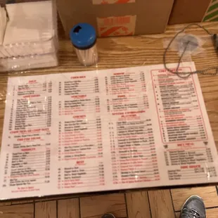 a menu on a table