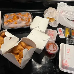 a variety of food items on a table