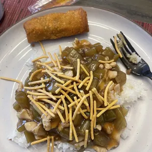 28. Beef Chow Mein and 1. Egg Rolls