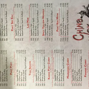 Thai menu