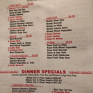 a menu for lunch specials