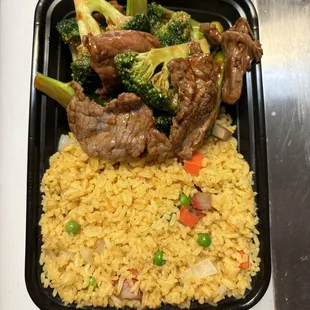 beef, broccoli, and rice