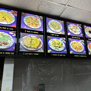 menus on a large screen in a restaurant