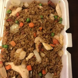 rice and vegetables in a styrofoam container