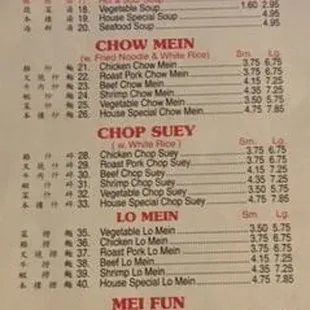 the menu of the restaurant