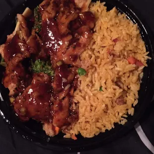 Lunch Special: Basil Chicken, fried rice &amp; wonton soup. More veggies than meat unfortunately.