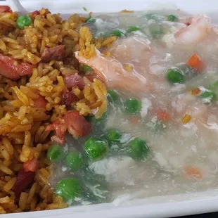 Combo shrimp with lobster sauce.