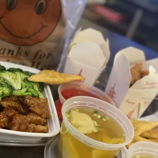a variety of food items on a table