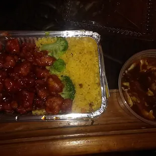 C1 special $7.50 General Tao  Hot N Sour soup pt. $1.95  Soup is spicy, not very sour. Gen tao &amp; rice is ok. Rice is kinda bland.