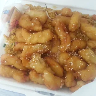 Honey garlic chicken. Easily feeds 3 for $8