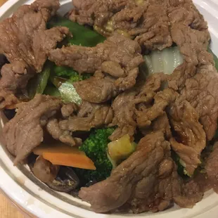 Beef and mixed veggies from the &quot;health food&quot; section of the menu (had to douse with soy sauce because I&apos;m a salt fiend)