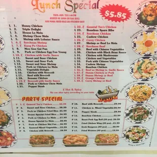 Front side of menu