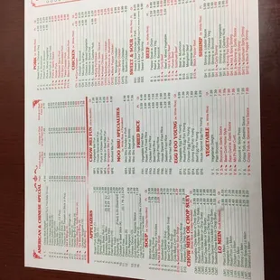 a menu for a chinese restaurant